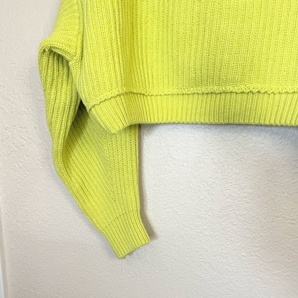 Free People Emmy Sweater Acid Lime Mock Neck Dolman Sleeve Ribbed Knit XS - Picture 2 of 8